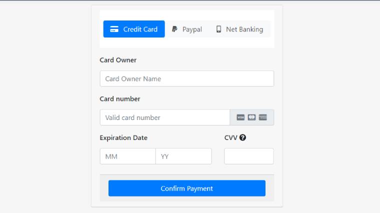 Bootstrap 4 payment form