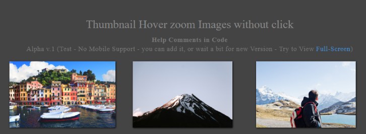 Thumbnail Hover zoom Images without click