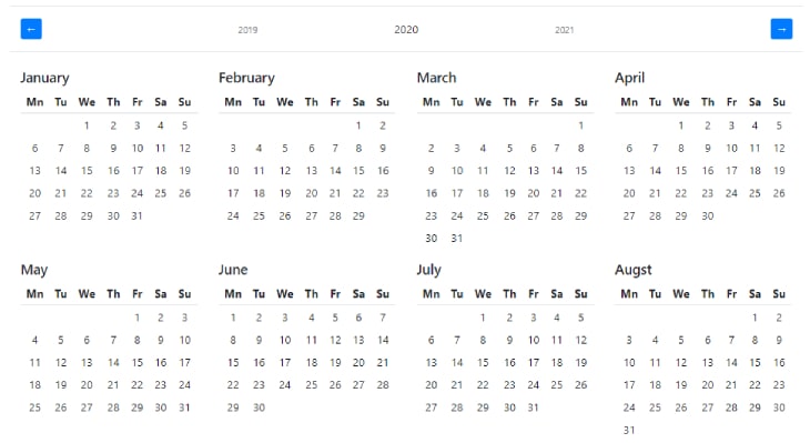 jQuery and Bootstrap Year Calendar