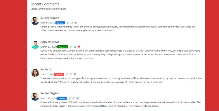 Bootstrap 4 recent comment section from users