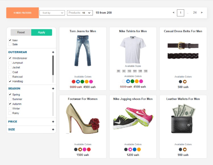 Bootstrap 4 Ecommerce products list with range filters